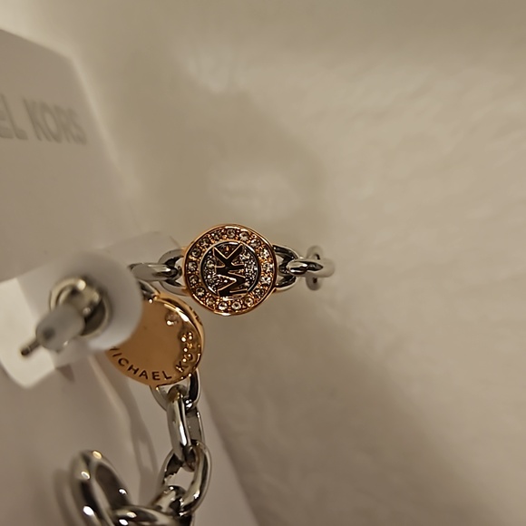 NWT Michael Kors Women's Hoop Earrings Gold & Platinum Crystals Brass Ch… - Picture 7 of 11